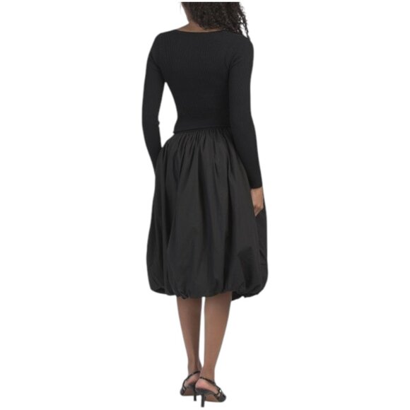 EN SAISON Ribbed Knit Square Neck Drop Waist Bubble Hem Dress - Picture 2 of 3